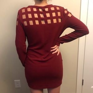 Maroon bodycon cutout long sleeve dress